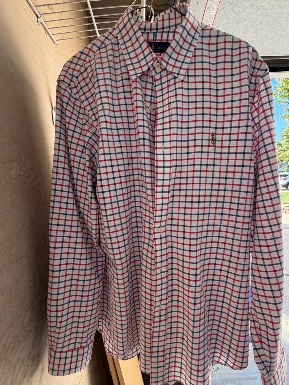 Ralph Lauren White Plaid Button-Down with Red & Blue Grid